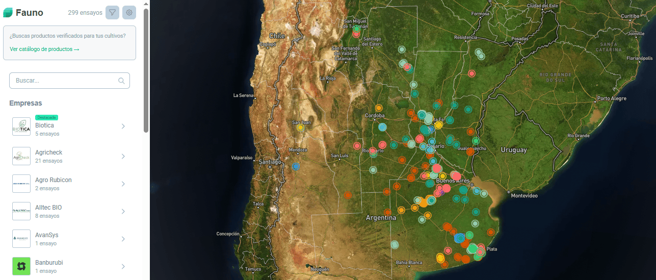 Vista previa del mapa con puntos de ensayo